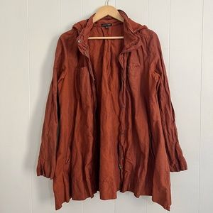 EILEEN FISHER Metallic Rust Red Hooded Crinkled Jacket L